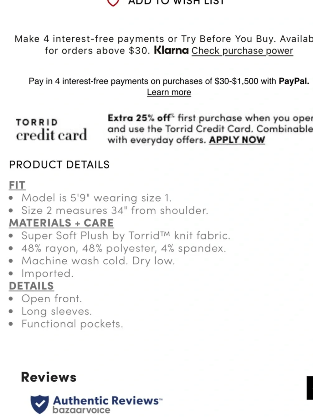 torrid Super Soft Plush Cardigan Open Front size 14/16 - Picture 4 of 8